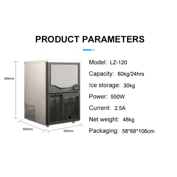 60kg Daily LZ-120 Air Cooled Granular Ice Machine for Food Storage Copeland Compressor