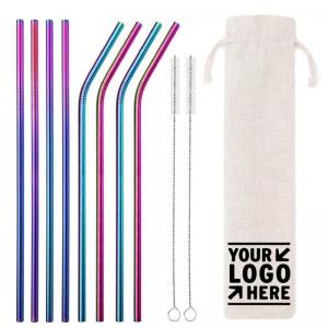 Buy cheap Custom Brand Print Logo 11 Sets Reusable Drinking Rainbow Straws  Stainless Steel Straws  With Cleaning Brush product