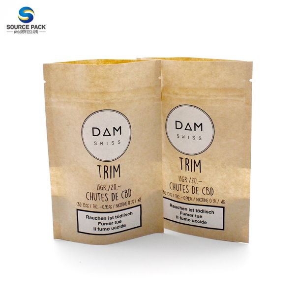 Biodegradable Custom Weed Packaging Kraft Paper Stand Up Pouch