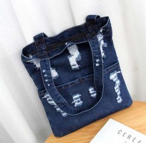 China Summer fashion hole jeans female Korean fashion large capacity bag shoulder bag shopping bag on sale