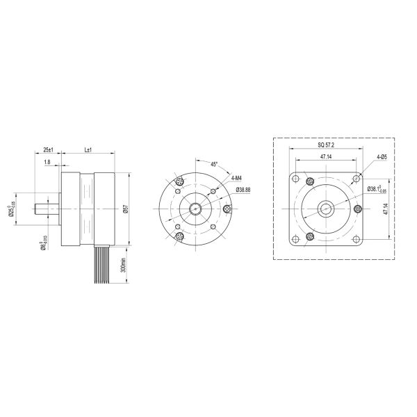 8 Wire Brushless Permanent Magnet Motor NEMA 23 24v 70W 0.22nm 57BL04A