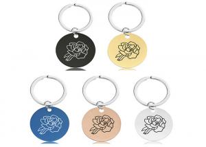 China Stainless KeyKey chain pendant Month flower birthday holiday gift engraved metal key chain logo words on sale