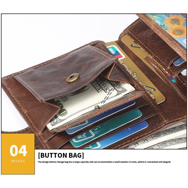 Men's Slim Card Holder Billfold Money Clip Wallet Genuine Leather Small Bag for Rfid