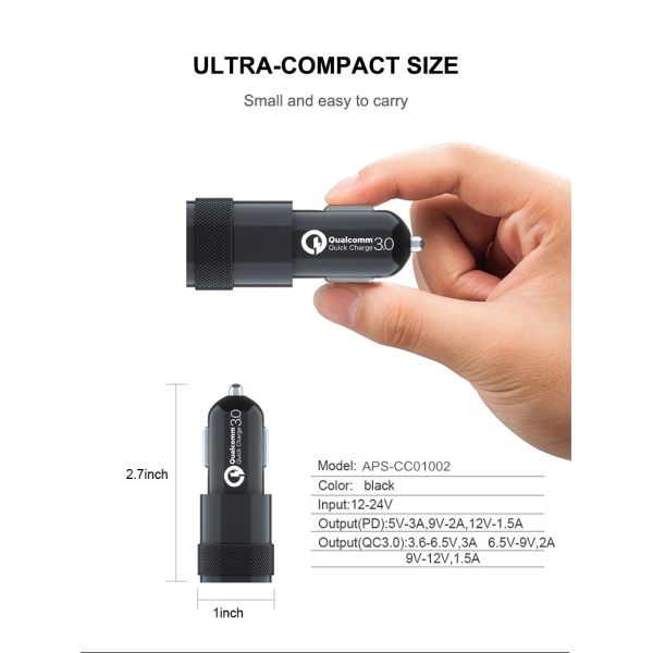 30w Dual USB Fast Car Phone Charger , PD3.0 USB Type C Car Charger For Iphone