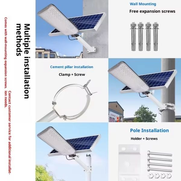 Split-Type Three-Sided Solar Street Light 3030 Light Source, High Battery Capacity, IP65 Waterproof for Garden, Courtyard, Driveway