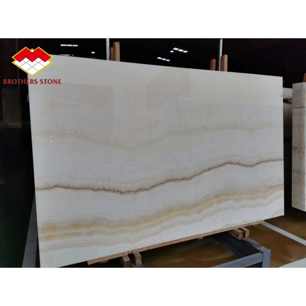 Wooden White Backlit 16mm Jade Onyx Slab For Wall Panel