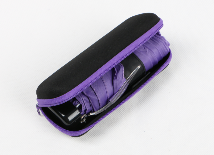 Super Flat Compact Travel Umbrella Pocket Size Purple With Custom Logo Print