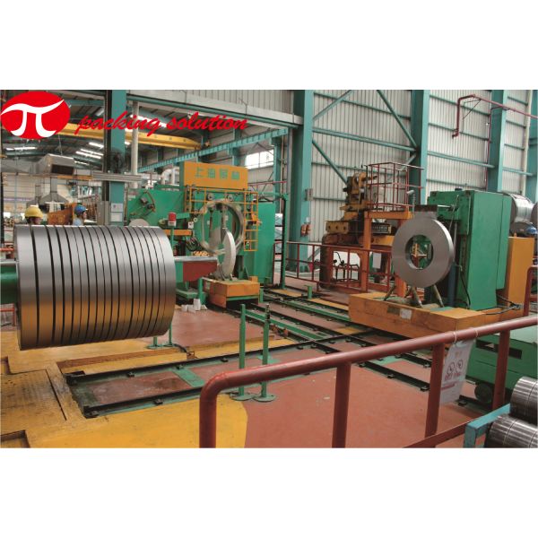 Easy Operation Automatic Vertical Steel Coil Packaging Line With Coil Stacking & Tilting System