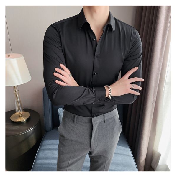 Viscose/Polyester/Spandex Formal Shirt for Men Professional Slim Fit Solid Color Shirt