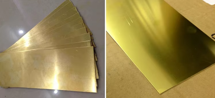 Gold plated brass sheet sample showing luxurious finish