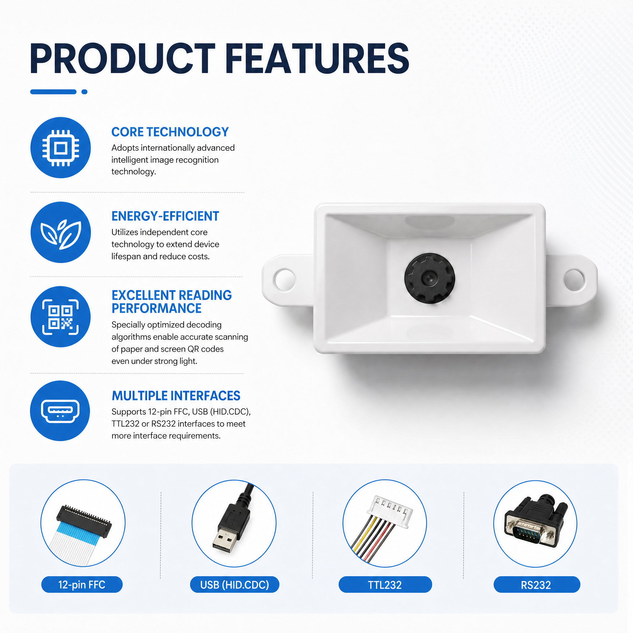 JP003 640x480 CMOS Mini 1D 2D Barcode QR Code Scanner Module USB TTL Interface