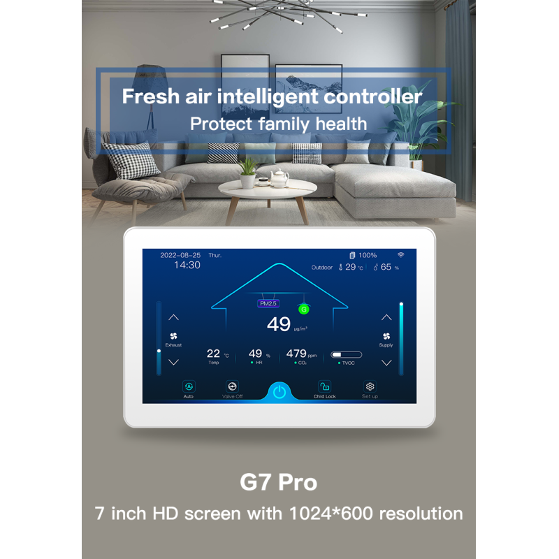 7 Inch LCD Color Touchscreen Smart HVAC Controller With Fresh Air Ventilation System