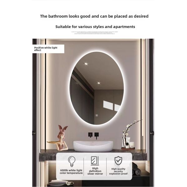 Luxury Smart Bathroom Oval Vanity Mirror, with Smart LED Lights Touch Switch, Wall-Mounted Makeup Mirror