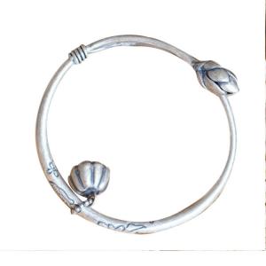Buy cheap Sterling Silver Bangle Cuff Bracelet Engraved Water Lily Flower Vintage Jewelry(053128W) product