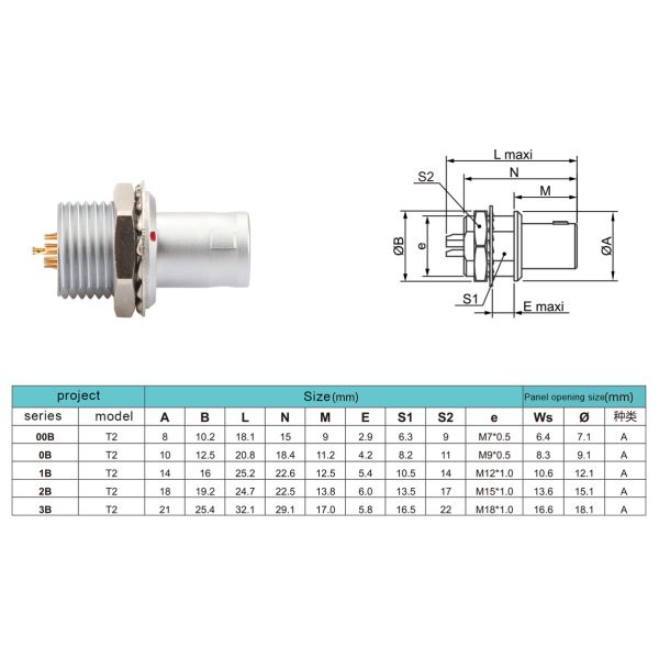 Push-pull Self-locking T2 8Pin Circular Connector Panel Fixed Plug Without Locking Device Industrial Solution