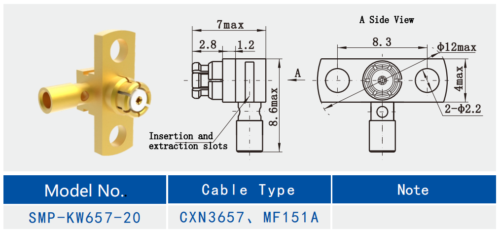 Gold Plated SMP Female Jack Right Angle Flange Mount RF Coaxial Connector