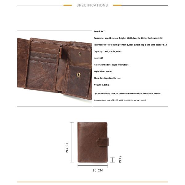 Men's Slim Card Holder Billfold Money Clip Wallet Genuine Leather Small Bag for Rfid
