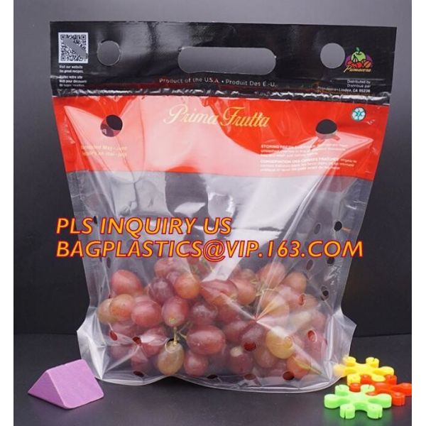 Fruits packaging bag/Grapes plastic bag with ziplock, Air Holes Zip Handle Plastic Bags, bag with vent holes for Grape a