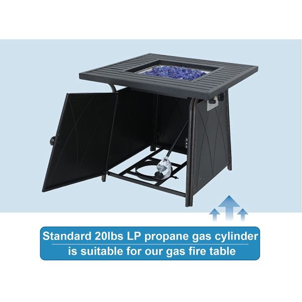 50,000 BTU Outdoor Propane Fire Pit Brazier Bench Gas Square With Blue Fire Glass