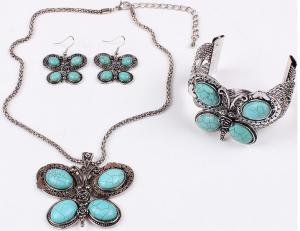 Buy cheap Turquoise jewelry set fashion personality three butterfly earrings necklaces bracelets product