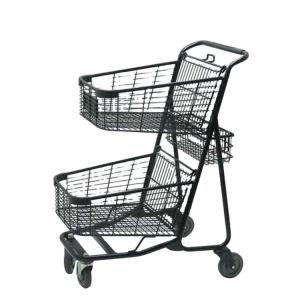 China Wholesale Euro Style Heavy Duty Metal 29 In Two Tier Shopping Cart Supermarket Trolley 2 Layers on sale