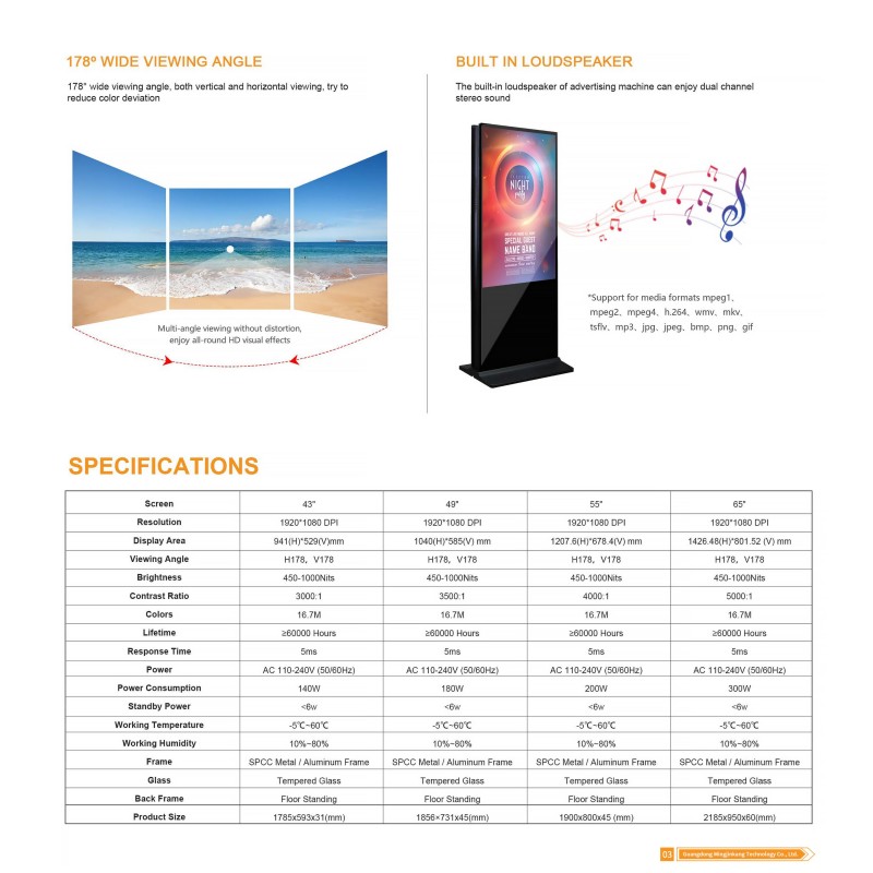 55 Inch Android WiFi Double-Sided Touch Screen LCD Anti-Glare Poster Kiosk Built-In CMS for Elevator Mall Station Advertising