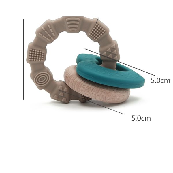 Customized Cadmium Free Heart Shape 5cm Silicone Wood Teether No Lead
