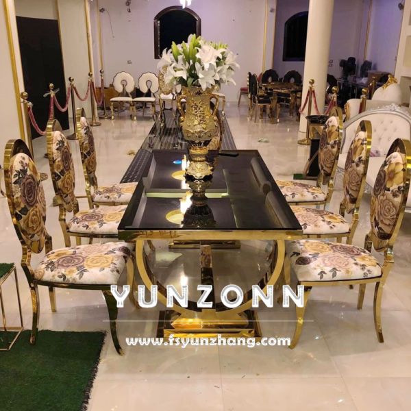 Luxury Party Events Decorations Gold Legs Table Modern Glass Rectangular Stainless Steel Wedding Banquet Tables