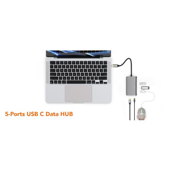 5 Ports USB C HUB With Wired Ethernet Adapter And Power Delivery
