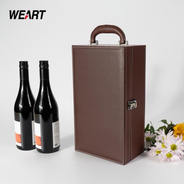 Quality Customized two bottles of high-quality PU leather sewing red wine packaging box with bottle opener and other accessories for sale