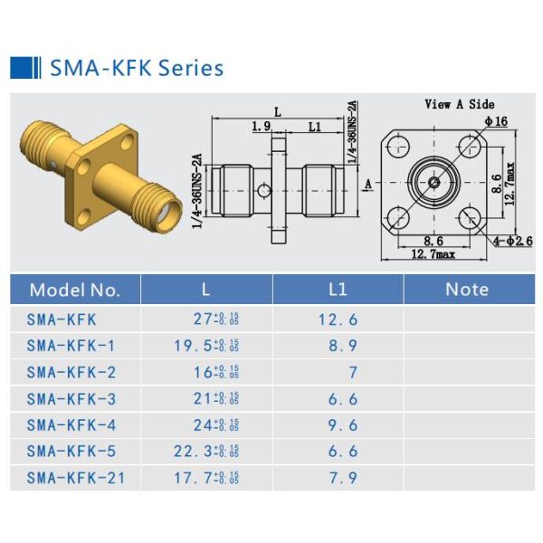 4 Hole Flange Mount SMA Female to Female RF Adapter / RF Antenna Adapter Gold Plated