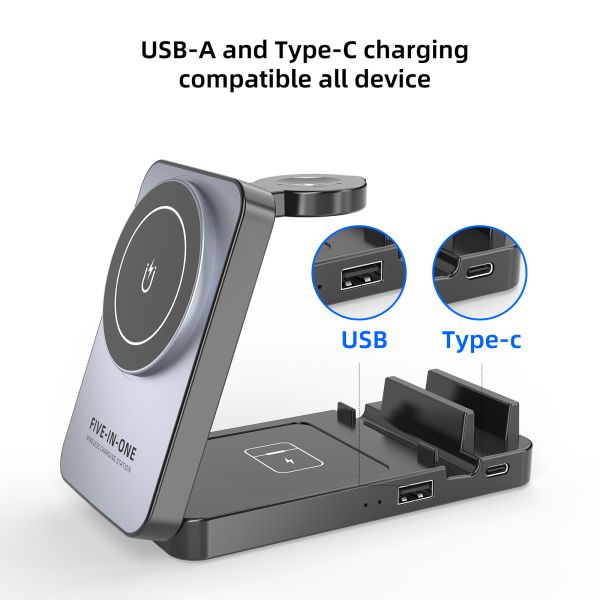 Magnetic 5 In 1 Wireless Mobile Phone Charger Desktop Multi Functional Fast Charging Charging Station