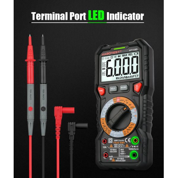 Digital Multimeter HT118D Basical Type AC DC Voltage Tester Live Test Ohm Hz NCV True RMS Voltmeter Ammeter 6000 Counts