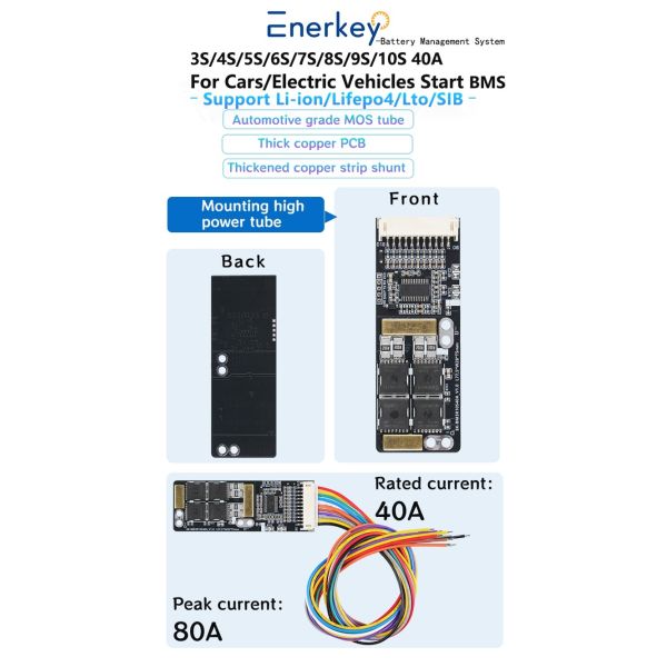 Enerkey 3S-10S 40A Bms Lithium Battery BMS with NTC Li-ion/Lifepo4/Lto/SIB Lithium Battery Protection Board