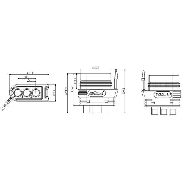 TX60-L-3 3 Pin Aircraft Connector , Lithium Battery Connector Types With Lock