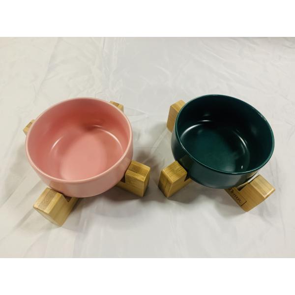 Single Multicolor Dog Bowl Holder Made of Natural Bamboo Add Bowl 7.5cm Height for Outdoor