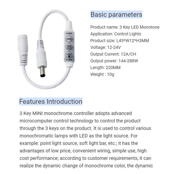 Monochrome Single Color LED Strip Controller Dimmer 3 Button Manual Type