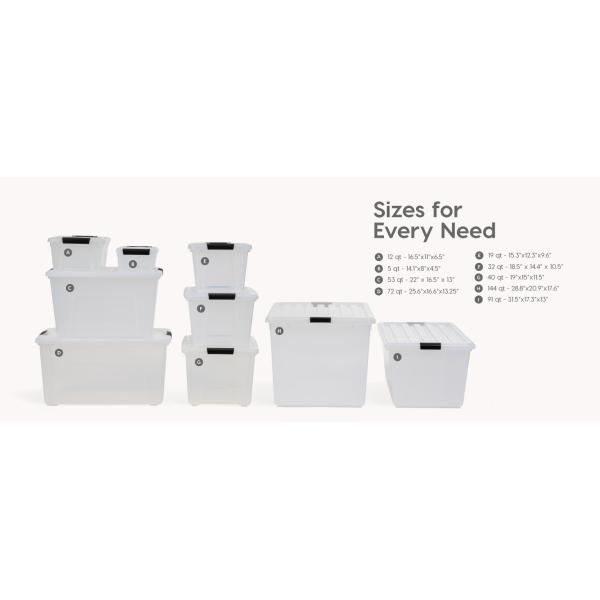 53 Quart Stackable Plastic Storage Bins With Lids And Latching Buckles, 6 Pack - Clear, Containers With Lids