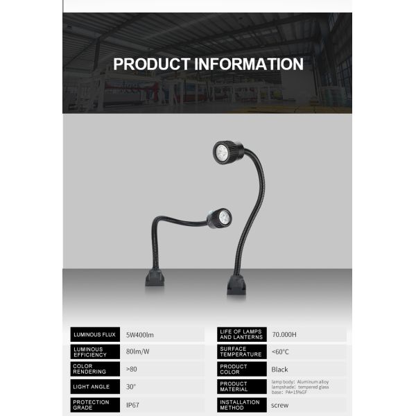 OUJVAN F3 LED Machine Light with 360° Flexible Hose IP67 Waterproof and 50000H Lifespan for Industrial Machines