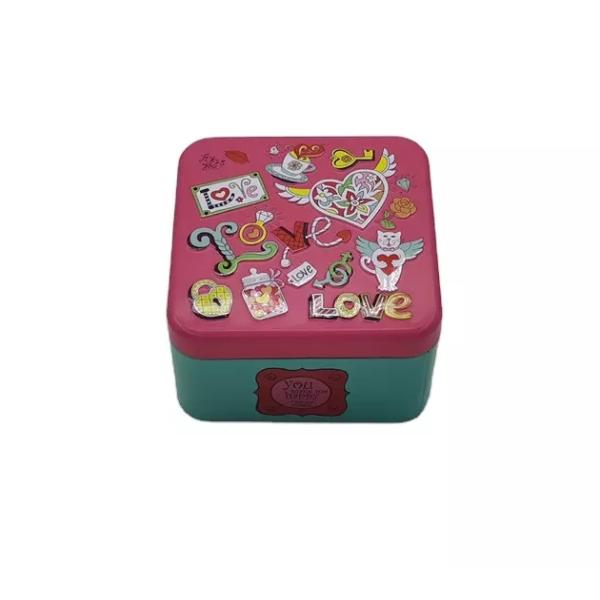 10x10x6cm Float Carving Gift Tin Cans Square Cookie Candy Packaging