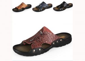 China Beach Mens Leather Summer Slippers , Custom Split Leather Shoes on sale