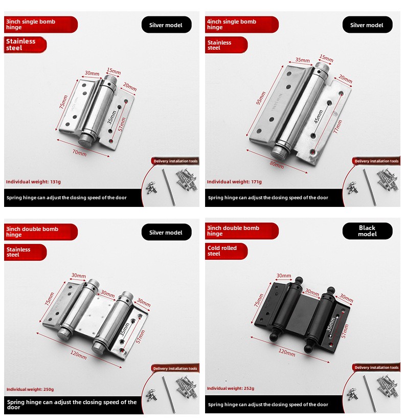 Modern Double-Open Automatic Closing Adjustable Stainless Steel Door Spring Hinge 110 Opening Angle Wall Mount