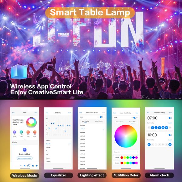 RGB Smart Wireless Charging Desk Lamp Mini Bedside Table Speaker Alarm Clock Bluetooth Night Light