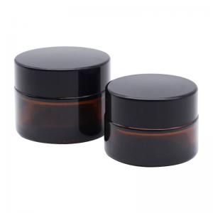 Buy cheap 5g 20g 4oz 8oz Cosmetic Glass Jars Black Cap Amber Apothecary Jars product