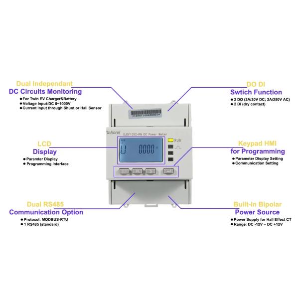 Acrel DJSF1352-RN-P1 Dc Energy Meter Ev Charging Meter Din 1000v Dc Power Meter Rs485 Solar Energy