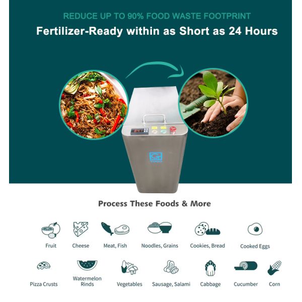 Food Waste Disposer 33.9 kg 304 Intelligent Kitchen Garbage Composter Gear Bearing Core Components UV Deodorization