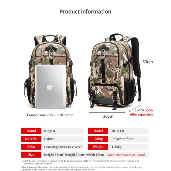 Oxford 65 Liter Hiking Backpack Camouflage Hiking Backpack OEM/ODM