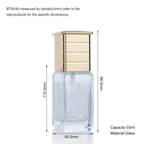 50ml Transparent Glass Clear Rectangle Bottle With White Pump For Empty Cosmetic Glass Bottles
