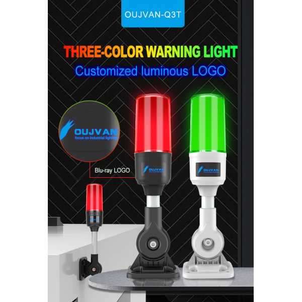 Q3T Industrial LED Indicator Signal Tower Light with Built-in >100dB Buzzer, DC12V DC24V AC220V Optional IP54