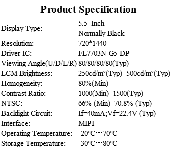 5.5 Inch IPS TFT LCD Display Module 720x1440 High Brightness MIPI For Security Systems
